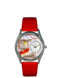 Whimsical Watches S Needlepoint Red Leather And Silvertone Watch In Silver