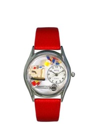 Whimsical Watches S Quilting Red Leather And Silvertone Watch In Silver