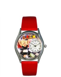 Whimsical Watches S Waitress Red Leather And Silvertone Watch In Silver