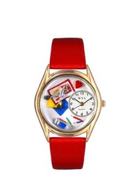 Whimsical Watches Scrapbook Red Leather And Gold Tone Watch