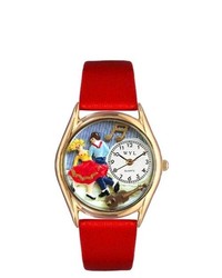 Whimsical Watches Square Dancing Red Leather And Gold Tone Watch