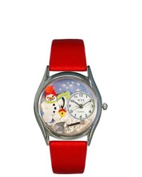Whimsical Watches Whimsical Christmas Snowman Red Leather And Silvertone Watch S1220004