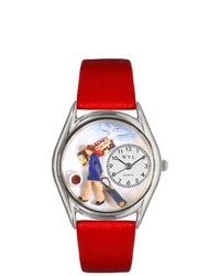 Whimsical Watches Whimsical Flight Attendant Red Leather And Silvertone Watch S0630004