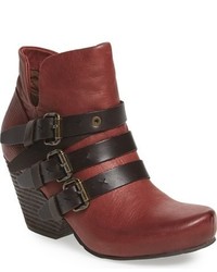 Red Leather Wedge Ankle Boots