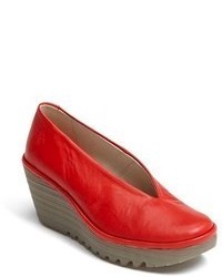 Red Leather Wedge Pumps
