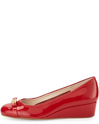 Cole Haan Elsie Patent Bow Wedge Pump Tango Red