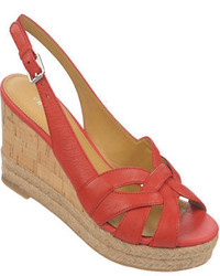 Red Leather Wedge Sandals