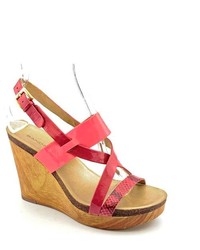 Bandolino Volume Red Open Toe Leather Wedge Sandals Shoes