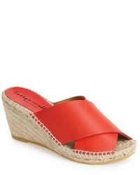 Bettye Muller Dijon Leather Wedge Espadrille Slide Sandal