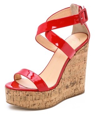 red patent wedges