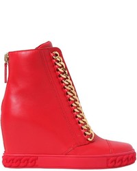 Casadei 80mm Chained Leather Wedge Sneakers