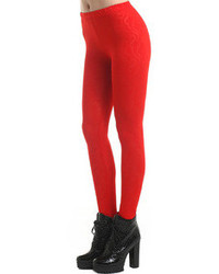 Romwe Dual Tone Red Solid Color Leggings