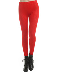 Romwe Dual Tone Red Solid Color Leggings