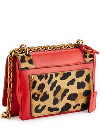 Prada Calf Hair Calfskin Chain Shoulder Bag Red Orange Leopard