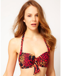 Asos Red Leopard Padded 50s Halter Fuller Bust Bikini Top D F