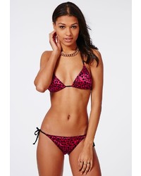 Missguided Leopard Print Tie Side Bikini Red