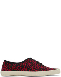 Saint Laurent Red Black Leopard Heart Print Sid Low Top Sneakers