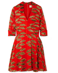 Red Leopard Chiffon Wrap Dress