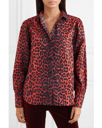 Ganni Bijou Leopard Print Cotton Poplin Shirt
