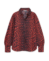 Ganni Bijou Leopard Print Cotton Poplin Shirt