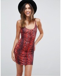 Asos Mini Dress With Popper Detail In Red Leopard