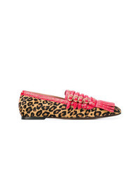 Red Leopard Leather Loafers