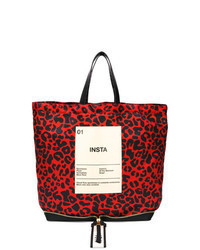 Red Leopard Leather Tote Bag