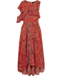 Maje Ruffled Leopard Print Crepe Midi Dress