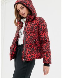 Red Leopard Puffer Jacket