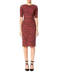 Carolina Herrera Half Sleeve Leopard Print Sheath Dress