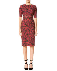 Carolina Herrera Half Sleeve Leopard Print Sheath Dress