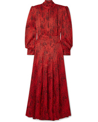 Red Leopard Silk Maxi Dress