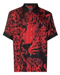 Red Leopard Silk Short Sleeve Shirt