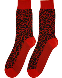 Alexander McQueen Red Leopard Socks