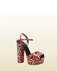 Red Leopard Suede Heeled Sandals