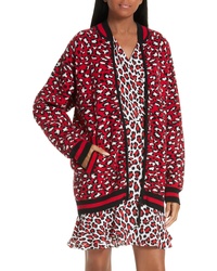Robert Rodriguez Constance Leopard Print Wool Cashmere Blend Zip Up Sweater