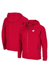 Colosseum Red Wisconsin Badgers Suit It Up Raglan Puffer Hoodie Full Zip Jacket At Nordstrom