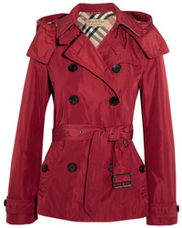Burberry Balmoral Hooded Shell Trench Coat Red