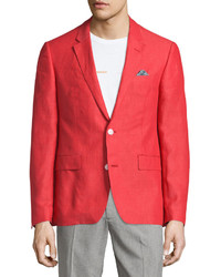 Neiman Marcus Linen Two Button Blazer Red