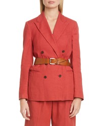 Red Linen Double Breasted Blazer