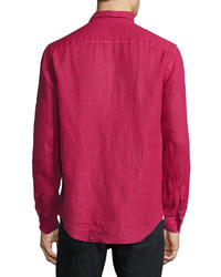 Armani Collezioni Long Sleeve Linen Sport Shirt Berry Red