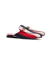 Gucci Blue Red And White Princetown Stripe Linen Loafers