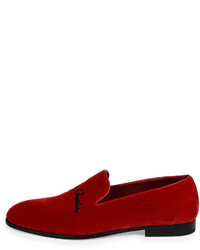 Alexander McQueen Creature Velvet Slip On Loafer Red