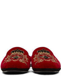 Dolce & Gabbana Dolce And Gabbana Red Embroidered Velvet Slippers