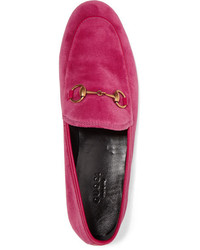 Gucci Jordaan Horsebit Detailed Leather Trimmed Velvet Loafers Bubblegum