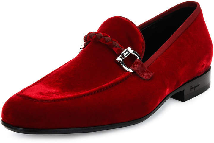 red slip on loafers