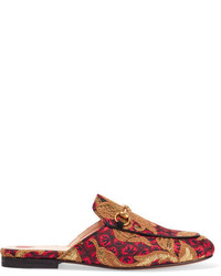 Gucci Princetown Horsebit Detailed Jacquard Slippers Red