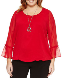 Alyx Long Bell Sleeve Woven Blouse With Necklace Plus