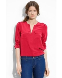 Joie Marlo Silk Blouse Candy Red Medium
