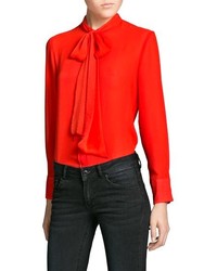 Mango Outlet Bow Textured Chiffon Blouse